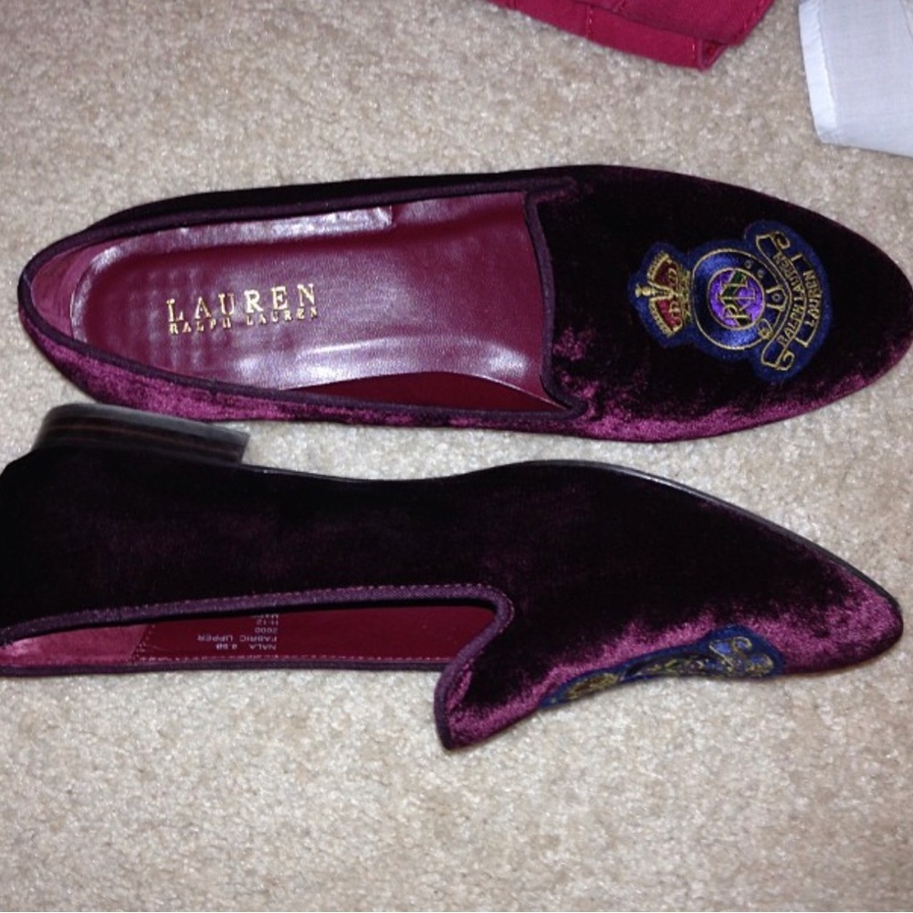 Ralph Lauren velvet embroidered crest flats